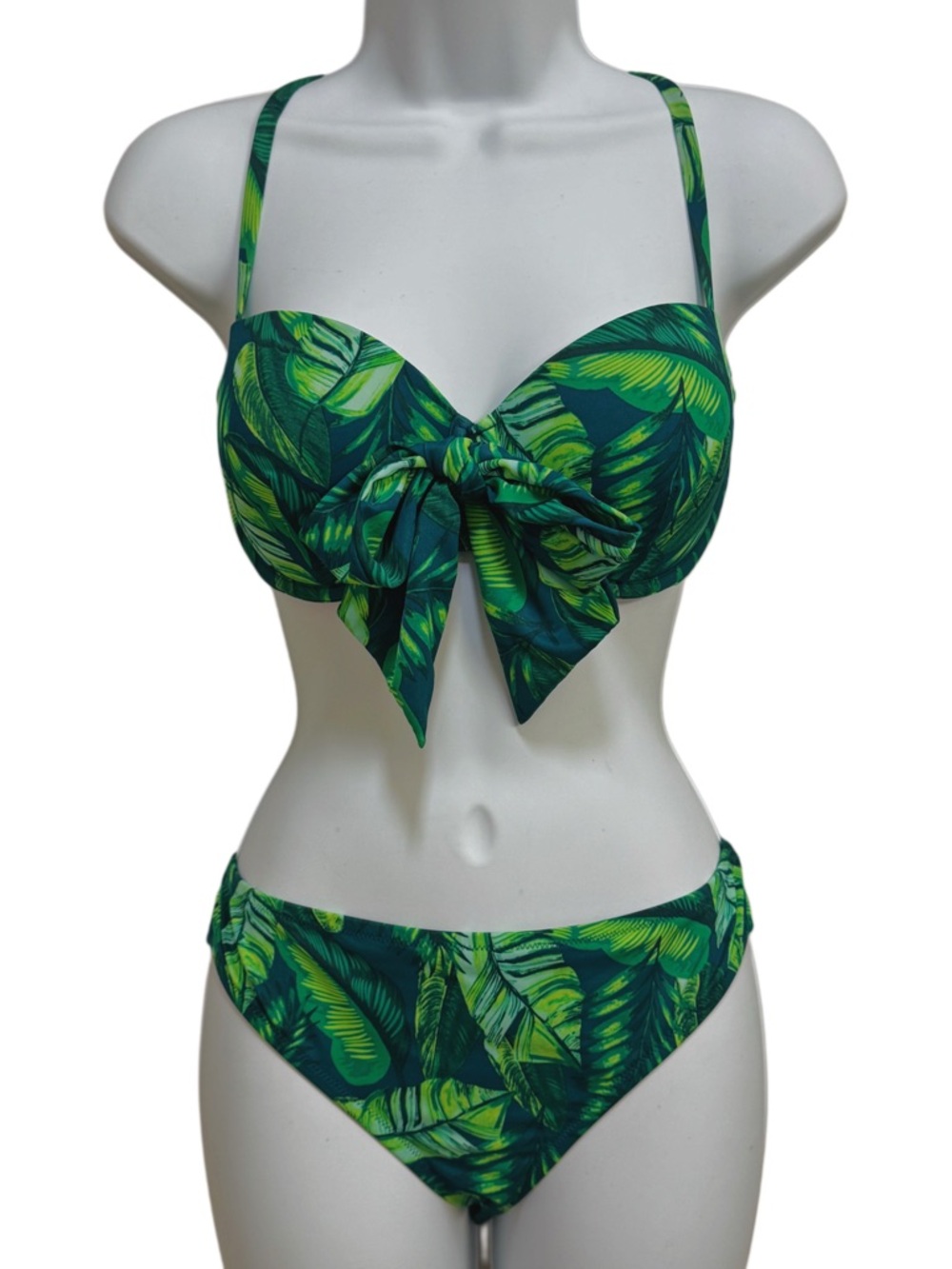 Shade & Shore Green Tropical Palm Print Bikini Top (34D) & Bikini Bottom (L)